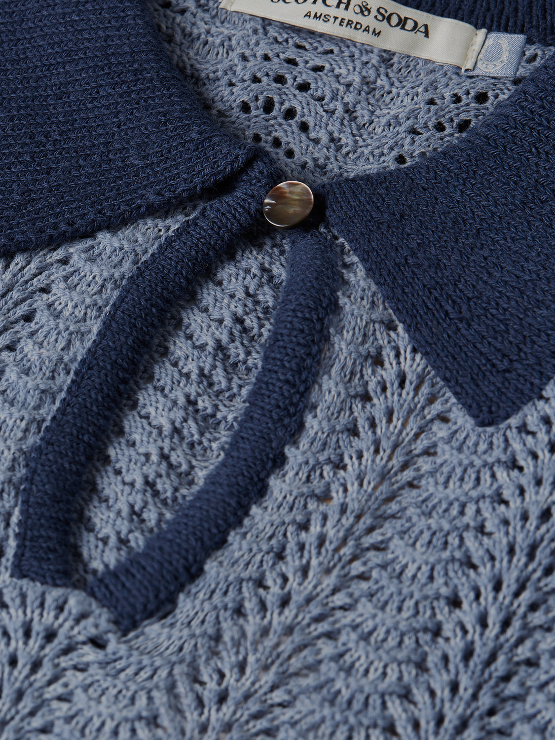 Scotch & Soda Female Pointelle collared knitted tee-Infinity Melange - Image 5