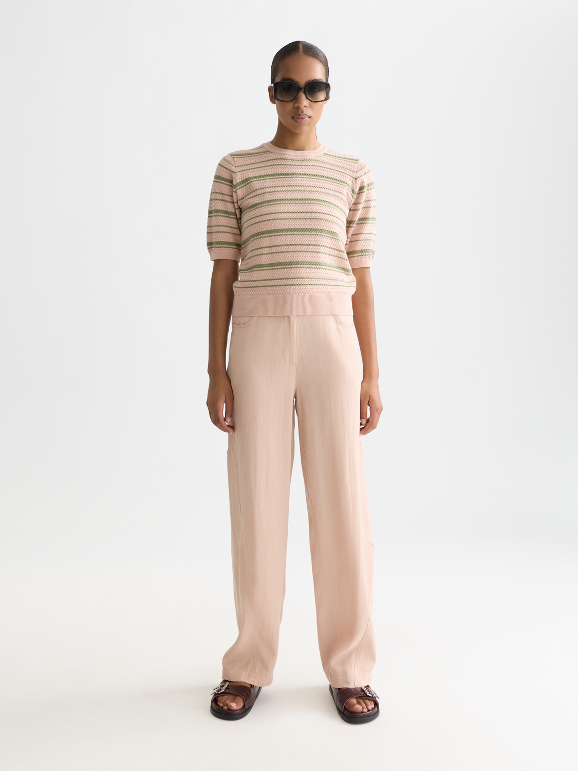 Scotch & Soda Female Textured stripe knitted tee-Rose Dust Stripe - Image 3