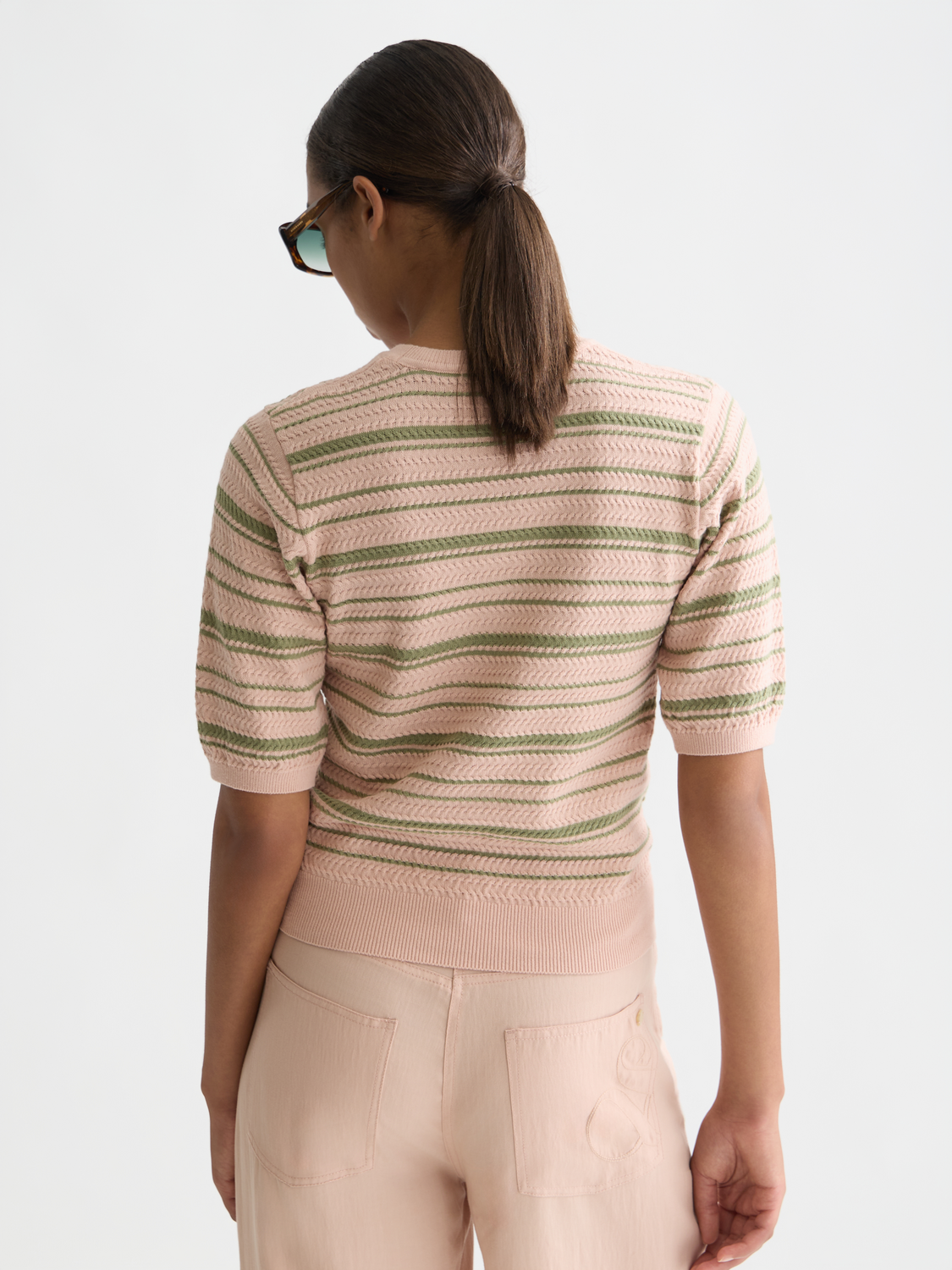 Scotch & Soda Female Textured stripe knitted tee-Rose Dust Stripe - Image 2