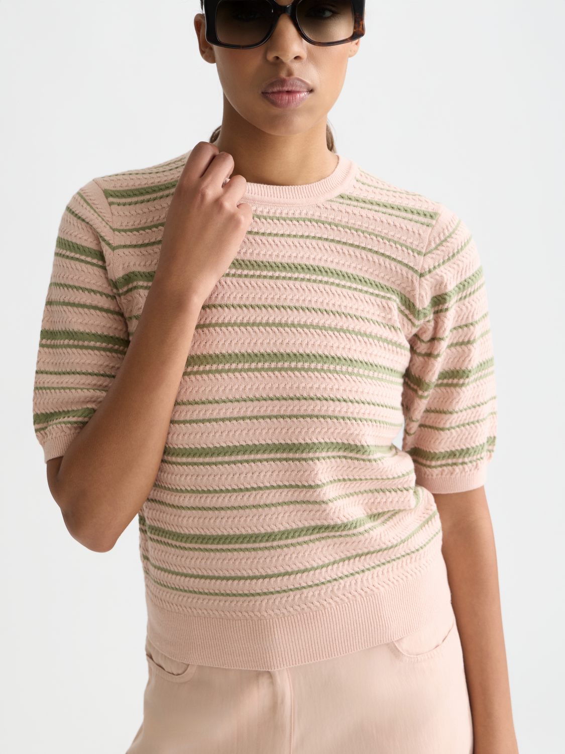 Scotch & Soda Female Textured stripe knitted tee-Rose Dust Stripe - Image 4