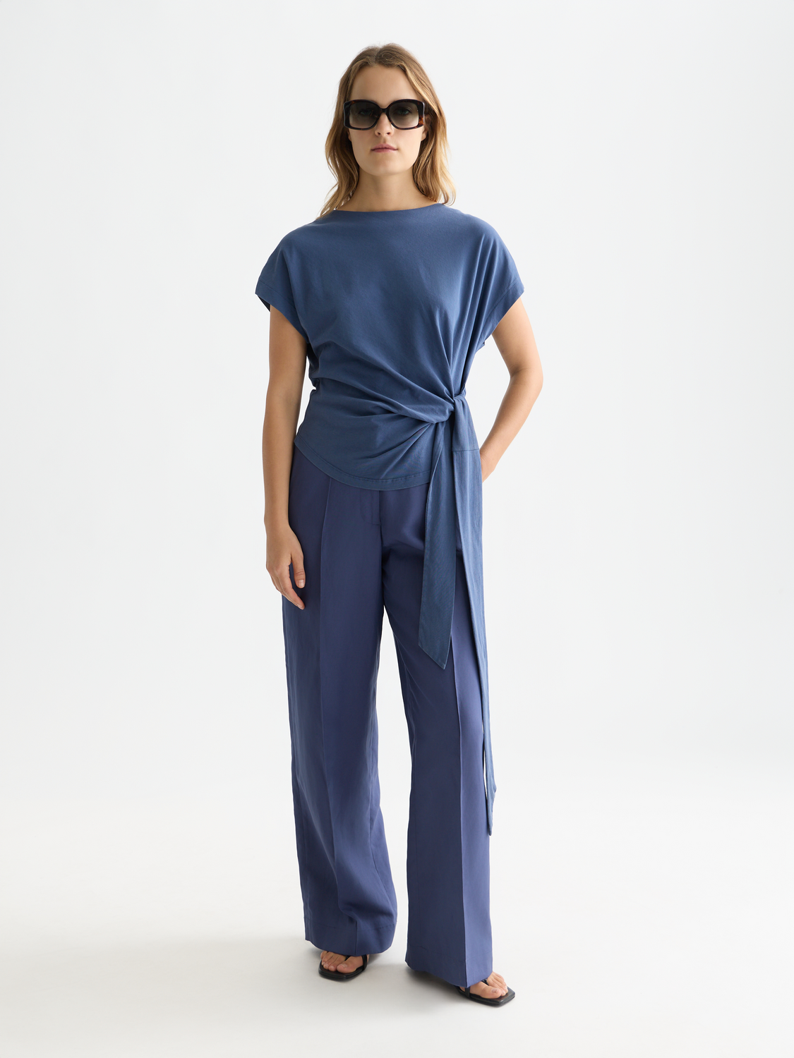 Scotch & Soda Female Lou - Lyocell high rise wide leg pants-Oceana-L.32 - Image 3
